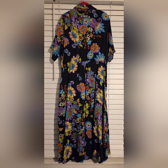 NWT Johnny Was Catriona Black Midi Dress with Colorful Floral Patterns Size L - Picture 8 of 13